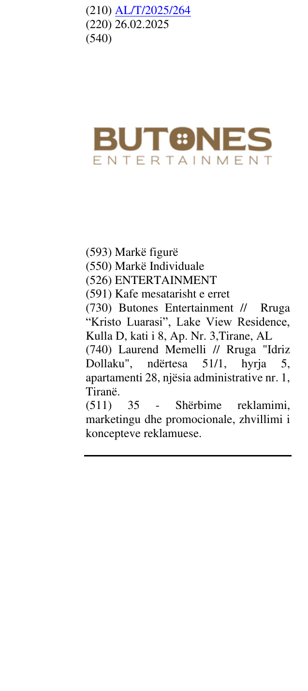 Zëri i markës ENTERTAINMENT në buletin