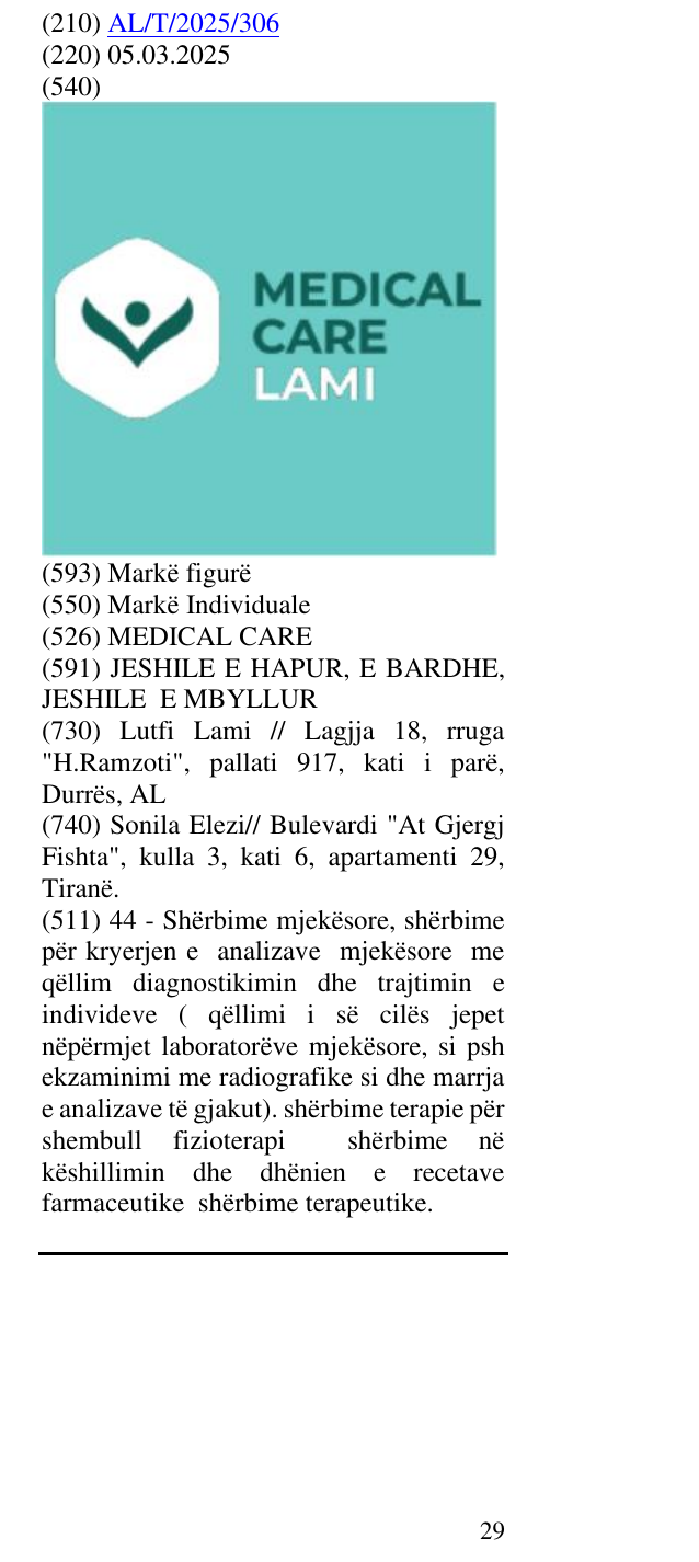 Zëri i markës MEDICAL CARE në buletin