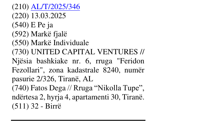 Zëri i markës E Pe ja në buletin