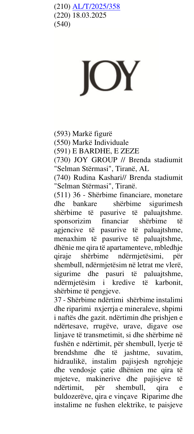 Zëri i markës JOY në buletin