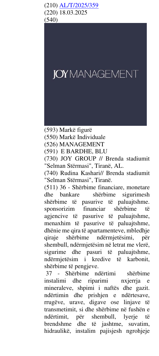 Zëri i markës MANAGEMENT në buletin