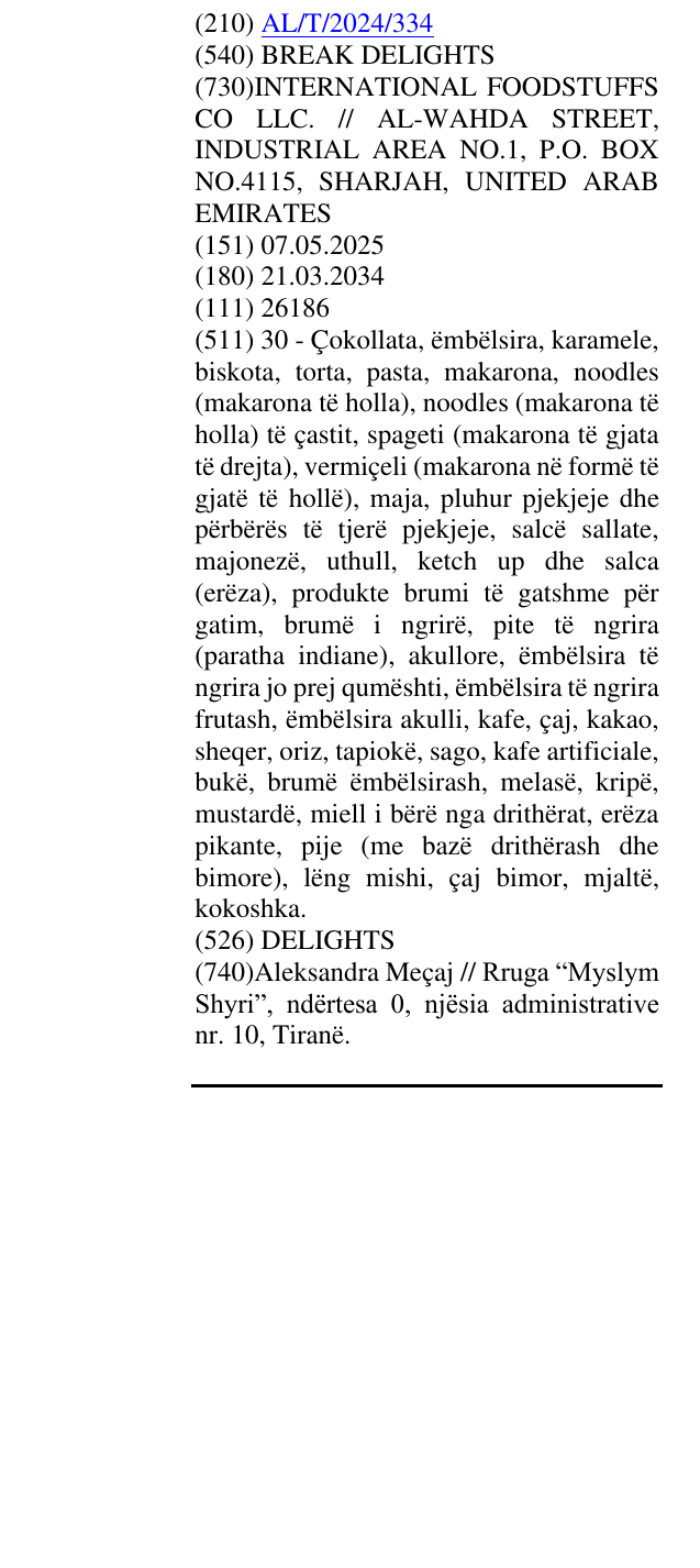 Zëri i markës BREAK DELIGHTS në buletin