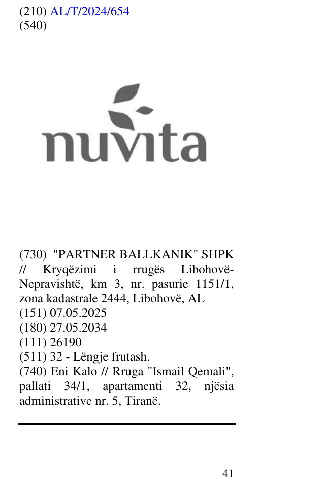 Zëri i markës NUVITA në buletin
