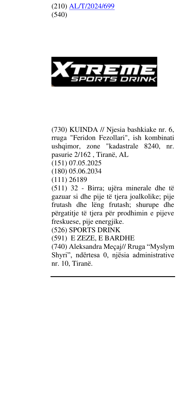 Zëri i markës SPORTS DRINK në buletin