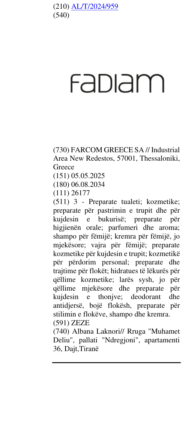 Zëri i markës FADIAM në buletin