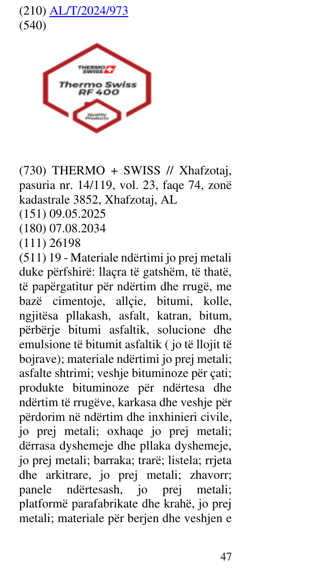 Zëri i markës Quality; Products; Swiss; simboli i flamurit te Zvicres në buletin