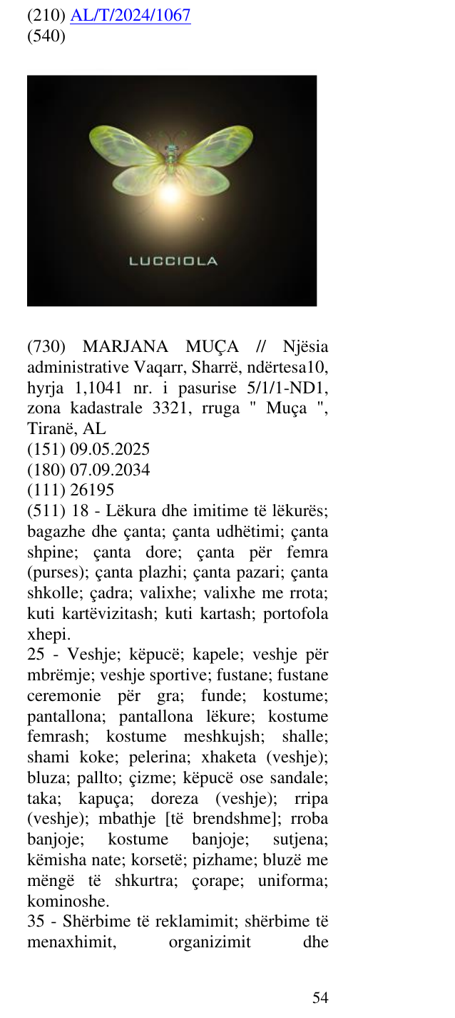 Zëri i markës LUCCIOLA në buletin