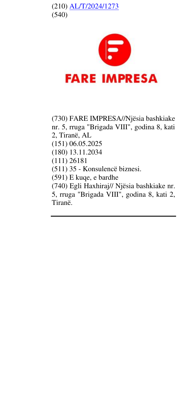 Zëri i markës Fare Impresa në buletin