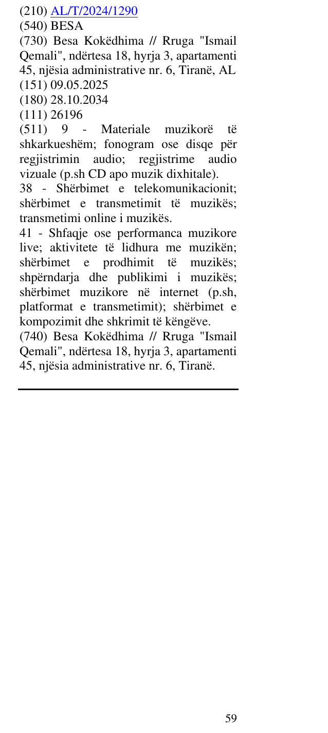 Zëri i markës BESA në buletin
