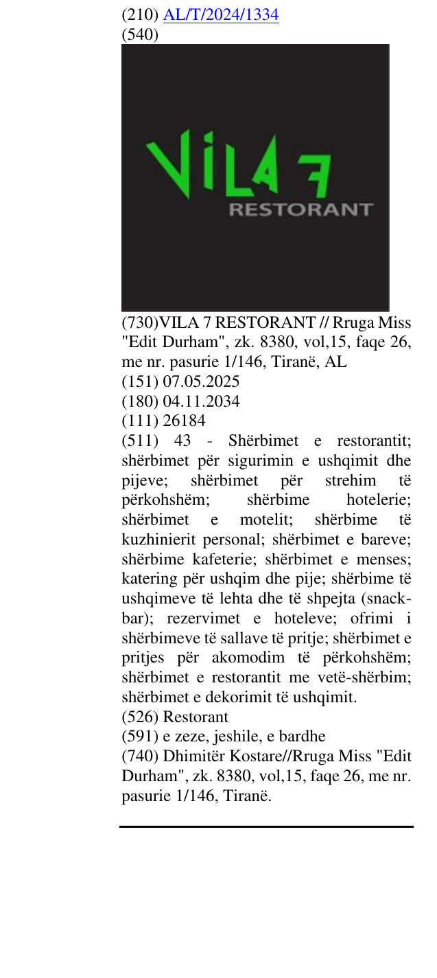 Zëri i markës Restorant në buletin