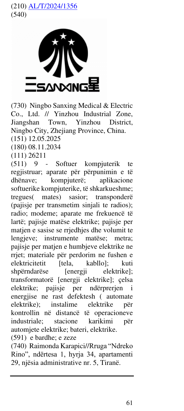 Zëri i markës SANXING në buletin