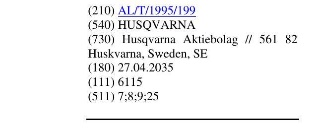 Zëri i markës HUSQVARNA në buletin
