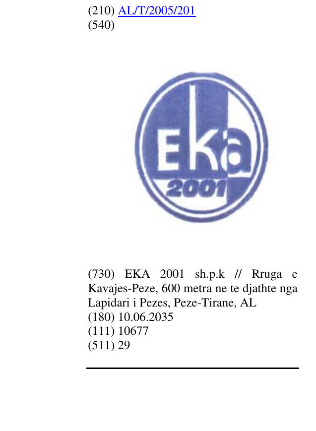 Zëri i markës EKA 2001 në buletin