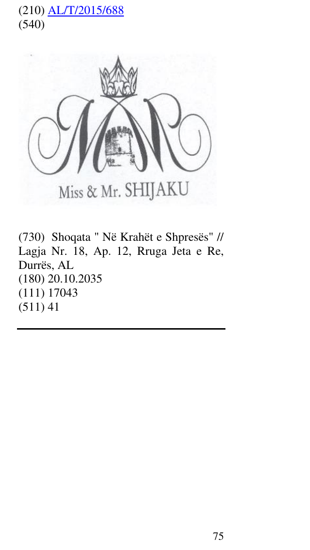 Zëri i markës Miss & Mr. Shijaku në buletin