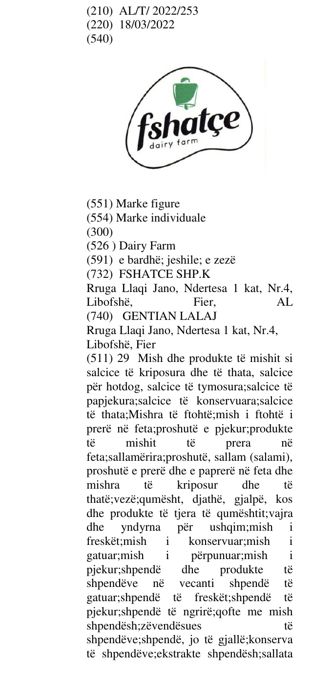 Zëri i markës Dairy Farm në buletin
