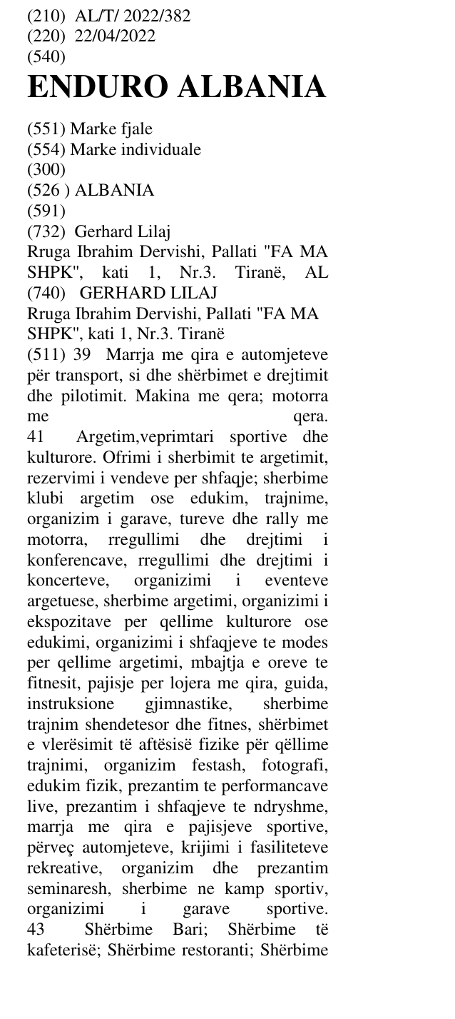 Zëri i markës ENDURO ALBANIA në buletin