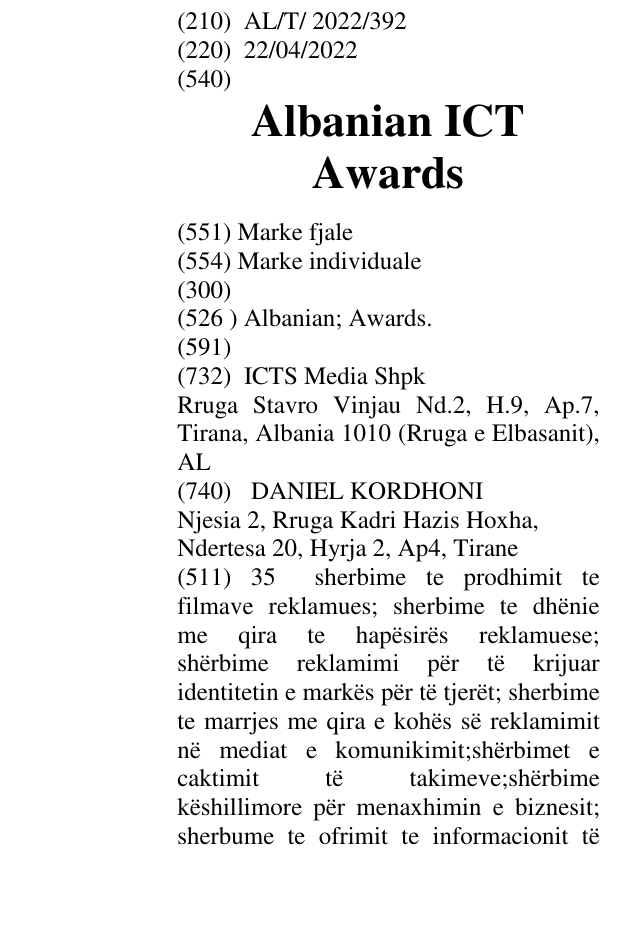 Zëri i markës Albanian ICT Awards në buletin
