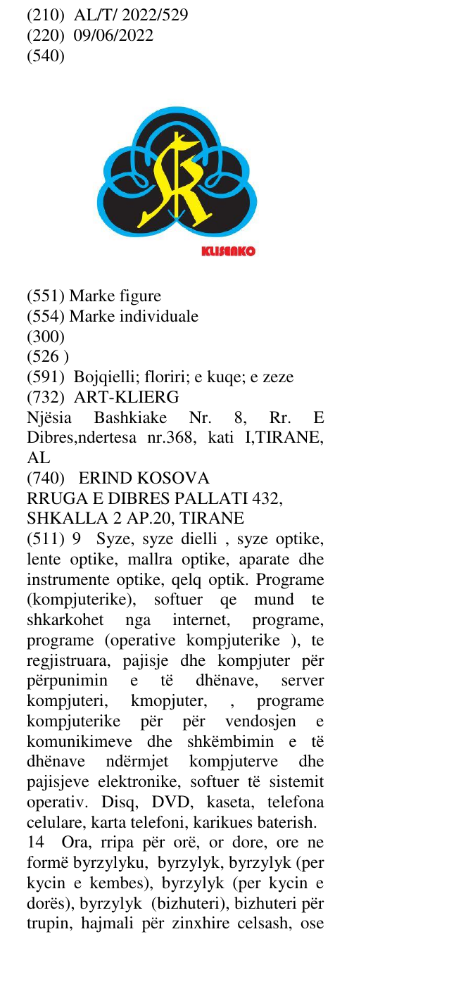 Zëri i markës KLISENKO në buletin
