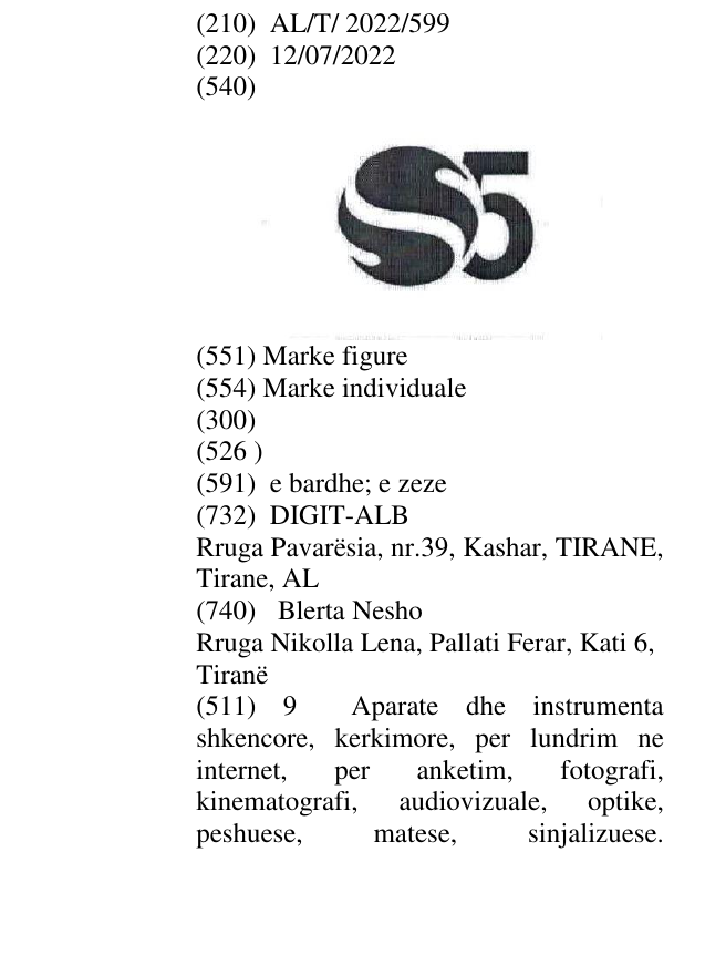 Zëri i markës S5 në buletin