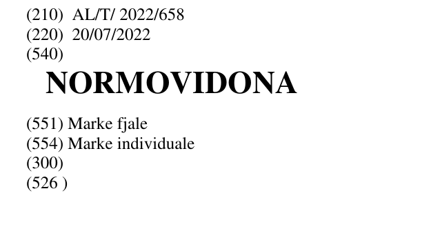 Zëri i markës NORMOVIDONA në buletin