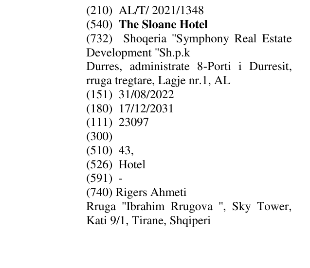 Zëri i markës The Sloane Hotel në buletin