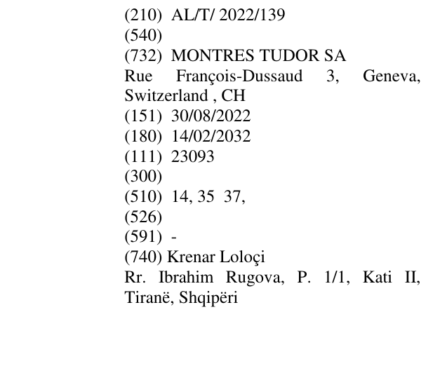 Zëri i markës AL/T/2022/139 në buletin
