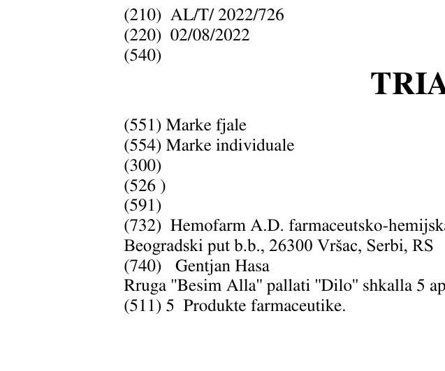 Zëri i markës TRIANDA në buletin