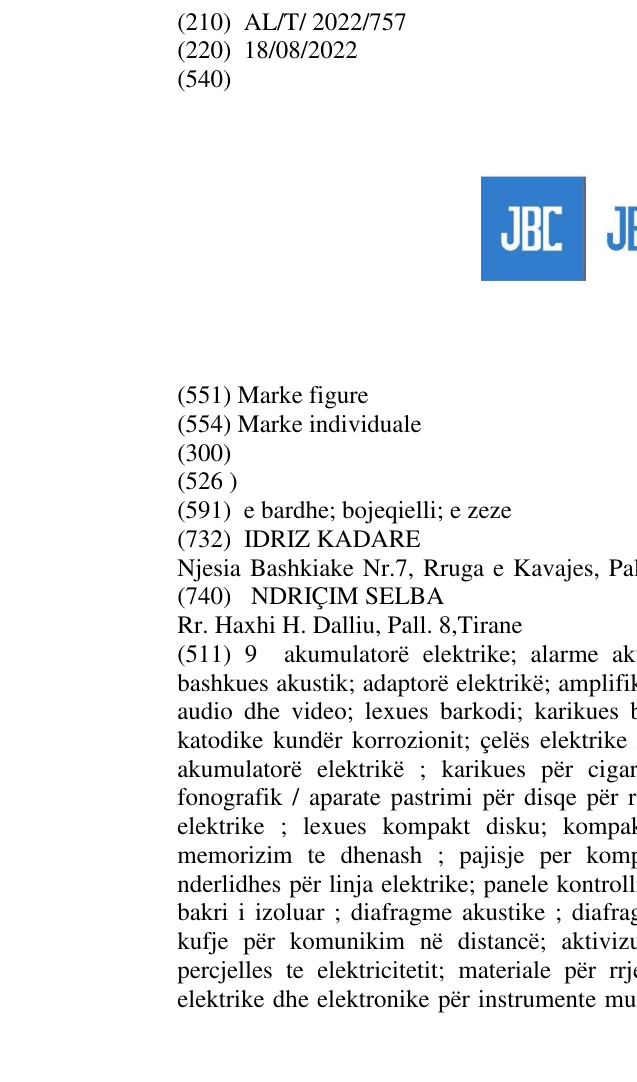 Zëri i markës JBC në buletin