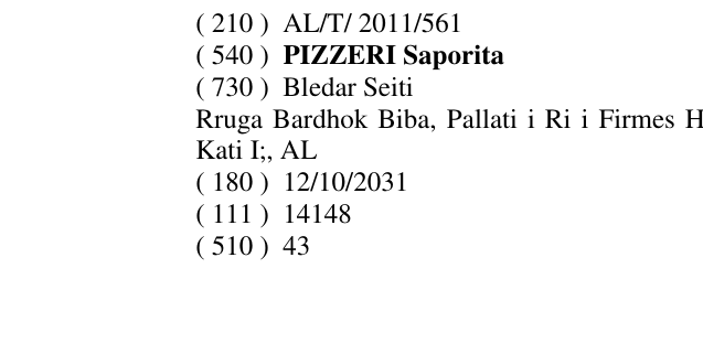 Zëri i markës PIZZERI Saporita në buletin