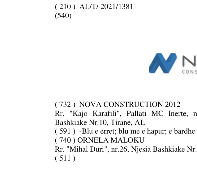 Zëri i markës Nova Construction 2012 në buletin