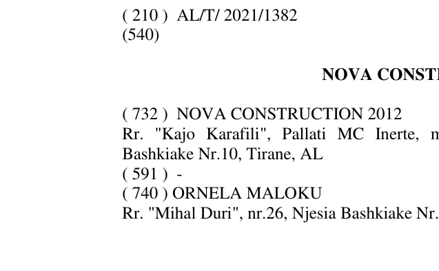 Zëri i markës NOVA CONSTRUCTION 2012 në buletin
