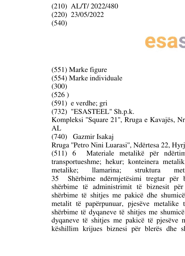 Zëri i markës ESASTEEL në buletin