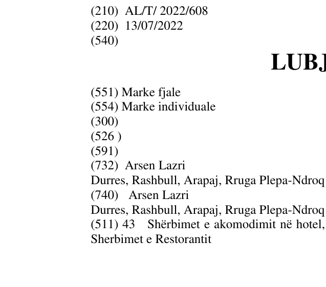 Zëri i markës LUBJANA në buletin