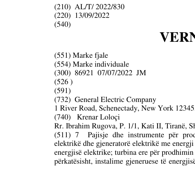 Zëri i markës VERNOVA në buletin