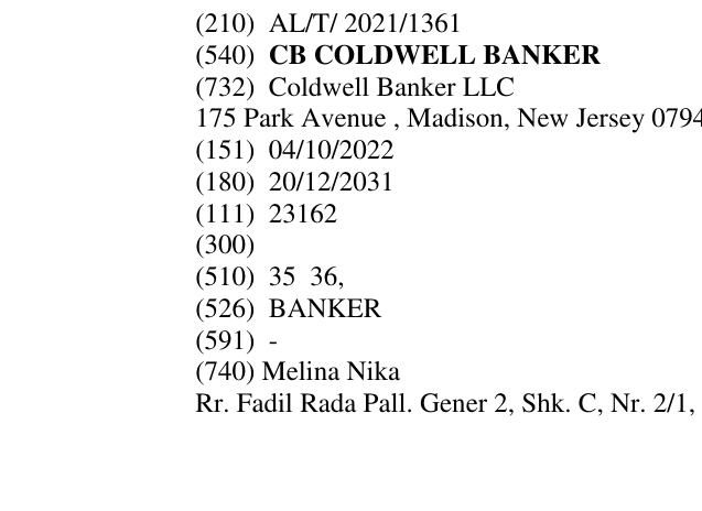 Zëri i markës CB COLDWELL BANKER në buletin