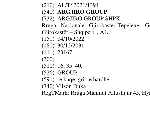 Zëri i markës ARGJIRO GROUP në buletin