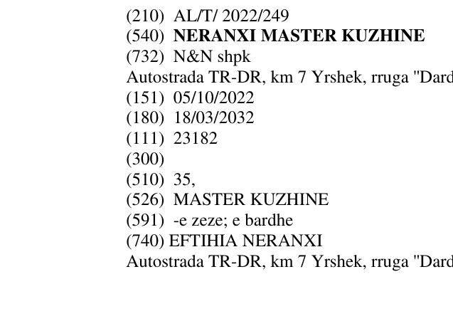 Zëri i markës NERANXI MASTER KUZHINE në buletin