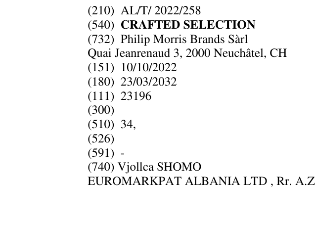 Zëri i markës CRAFTED SELECTION në buletin