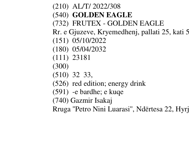 Zëri i markës GOLDEN EAGLE në buletin