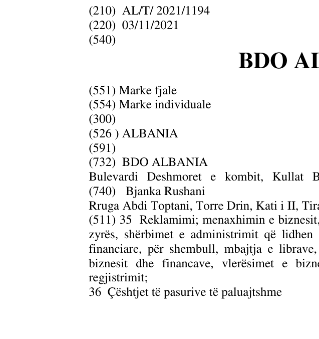 Zëri i markës BDO ALBANIA në buletin