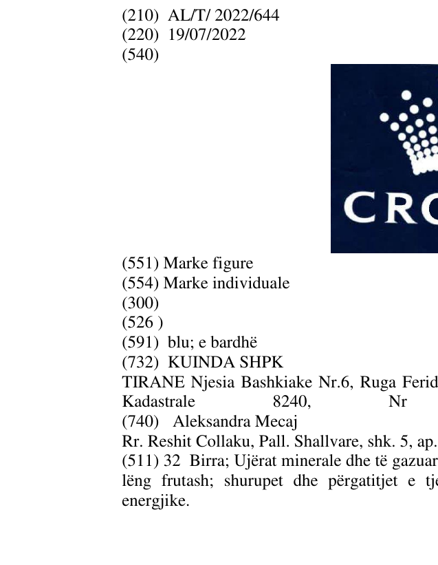 Zëri i markës CROWN në buletin