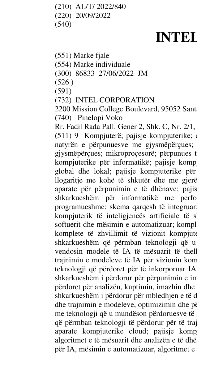 Zëri i markës INTEL GETI në buletin