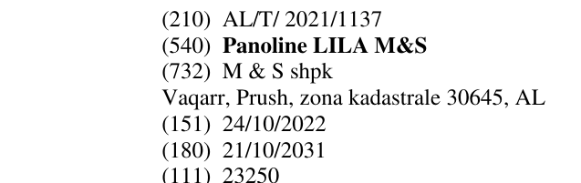 Zëri i markës Panoline LILA M&S në buletin