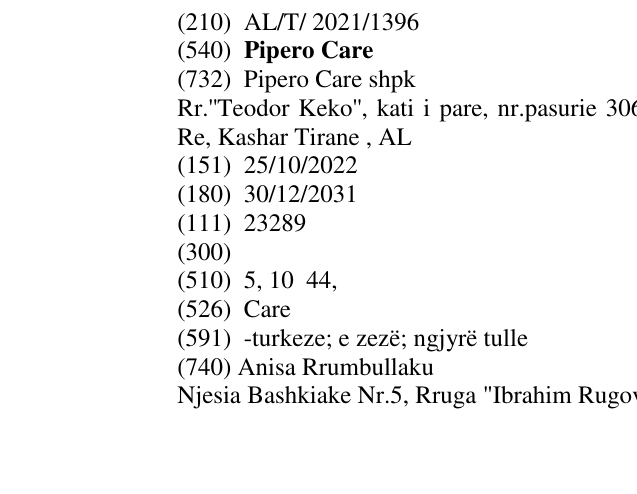 Zëri i markës Pipero Care në buletin