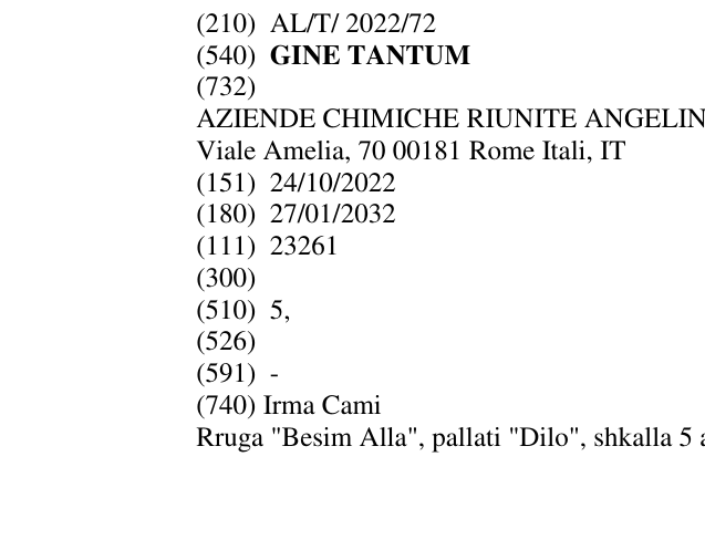 Zëri i markës GINE TANTUM në buletin
