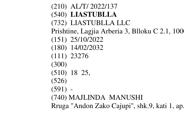 Zëri i markës LIASTUBLLA në buletin