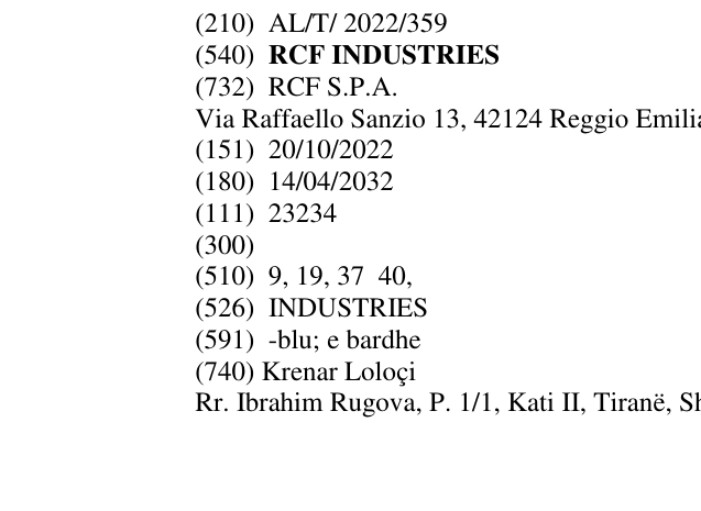 Zëri i markës RCF INDUSTRIES në buletin