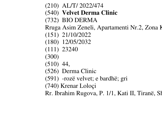 Zëri i markës Velvet Derma Clinic në buletin