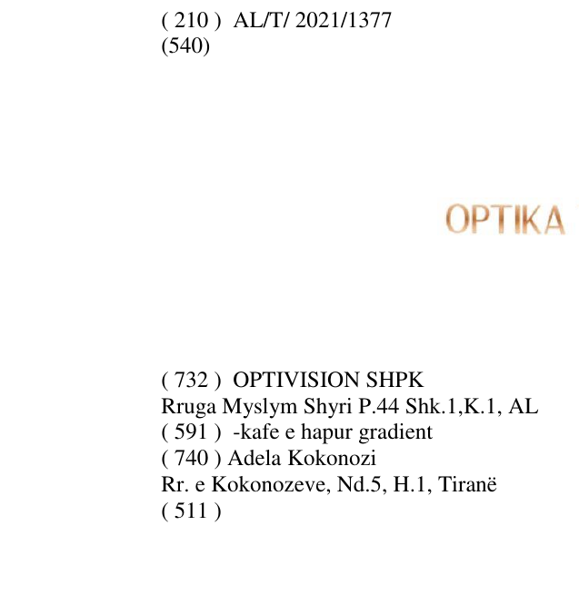 Zëri i markës OPTIKA TIRANA në buletin