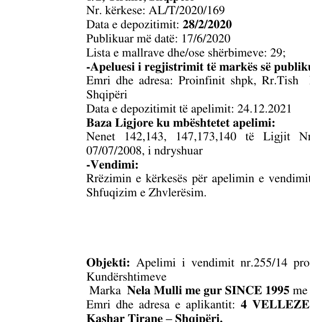 Zëri i markës Bravo Panna në buletin